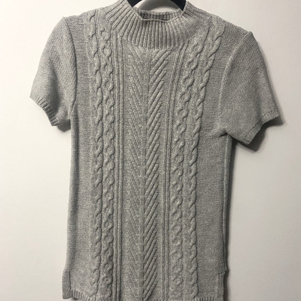 Cable knit mock neck sweater